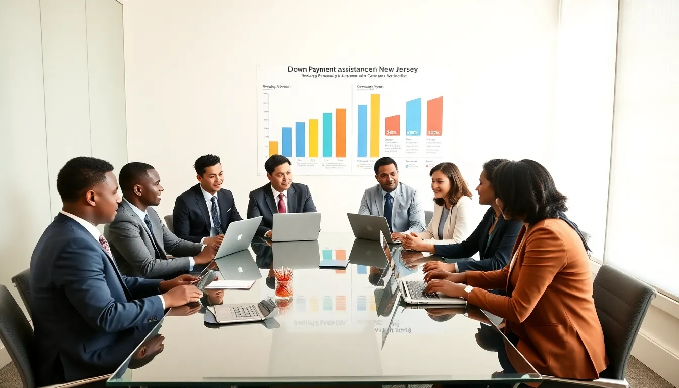 diverse team discussing down payment assistance in a modern office.